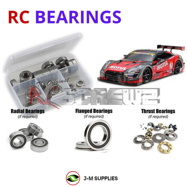 Representative image of an RCScrewZ rubber-sealed bearing kit for Tamiya Motul Autech GT-R TT-02 1/10 Electric Touring Car (58625); exact bearing sizes and quantities vary by RC model.