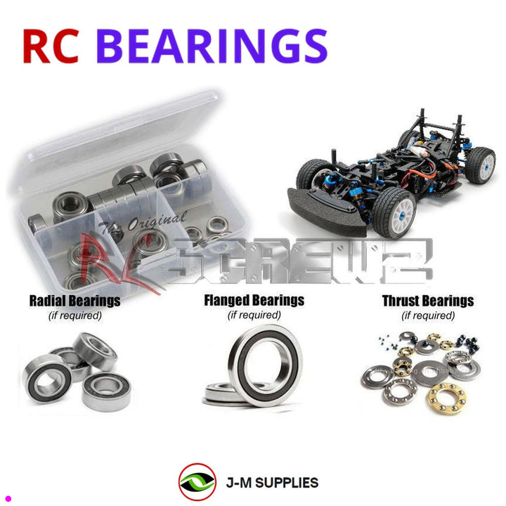 Representative image of an RCScrewZ rubber-sealed bearing kit for Tamiya M-08 Concept M-08R 1/10 Electric 2WD Car (58669, 47480); exact bearing sizes and quantities vary by RC model.