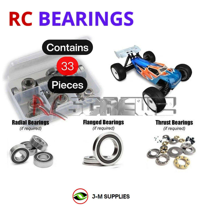 Representative image of an RCScrewZ rubber-sealed bearing kit for Tekno ET48 1/8 Electric 4WD Truggy (TKR5600); exact bearing sizes and quantities vary by RC model.
