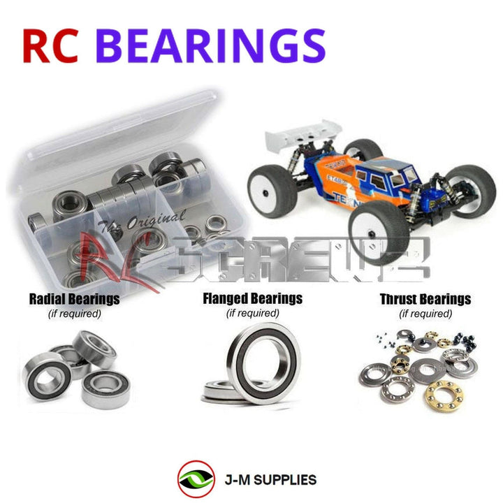 Representative image of an RCScrewZ rubber-sealed bearing kit for Tekno ET48 2.0 1/8 Electric 4WD Truggy (TKR9600); exact bearing sizes and quantities vary by RC model.