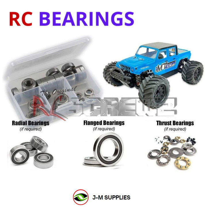 Representative image of an RCScrewZ rubber-sealed bearing kit for Tekno MT410 2.0 1/10 Electric 4WD MT (TKR9501); exact bearing sizes and quantities vary by RC model.