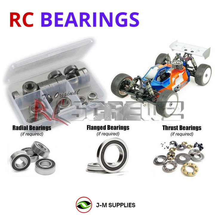 Representative image of an RCScrewZ rubber-sealed bearing kit for Tekno NB48 2.1 1/8 Nitro 4WD Buggy (TKR9301); exact bearing sizes and quantities vary by RC model.