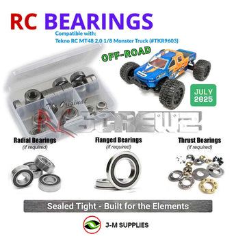 Representative image of an RCScrewZ rubber-sealed bearing kit for Tekno MT48 2.0 1/8 Electric 4WD MT (TKR9603); exact bearing sizes and quantities vary by RC model.