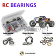Representative image of an RCScrewZ rubber-sealed bearing kit for Traxxas T-Maxx 3.3 1/10 Nitro 4WD MT (4907); exact bearing sizes and quantities vary by RC model.