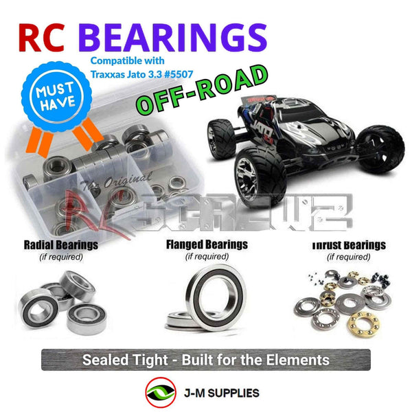 Representative image of an RCScrewZ rubber-sealed bearing kit for Traxxas Jato 3.3 1/10 Nitro 2WD Stadium Truck (5507); exact bearing sizes and quantities vary by RC model.