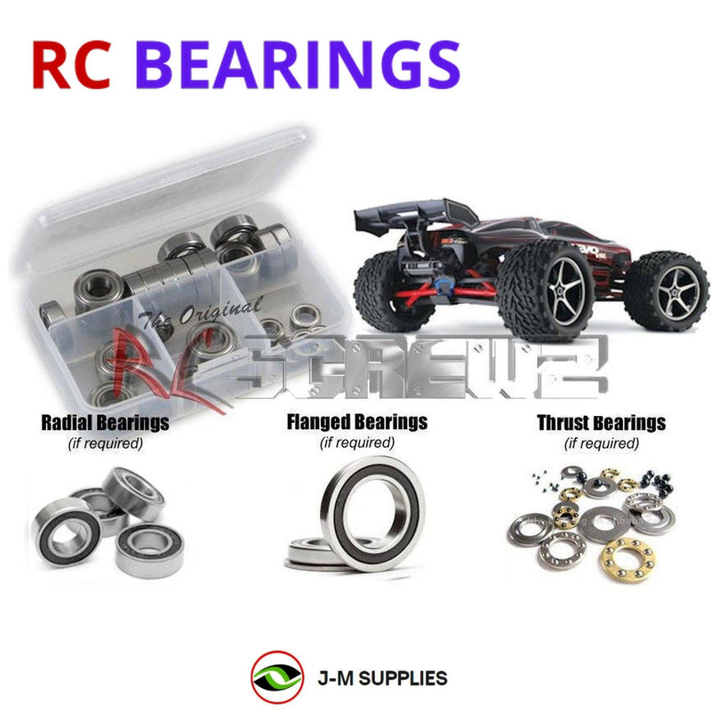 Representative image of an RCScrewZ rubber-sealed bearing kit for Traxxas 1/16 E-Revo VXL 4WD Mini MT (71054, 71074); exact bearing sizes and quantities vary by RC model.