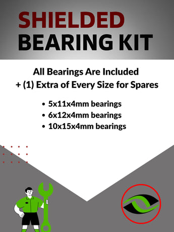 Representative image of an RCScrewZ metal-shielded bearing kit for Traxxas NHRA Funny Car 1/8 Electric 2WD Drag Car (6907); exact bearing sizes and quantities vary by RC model.