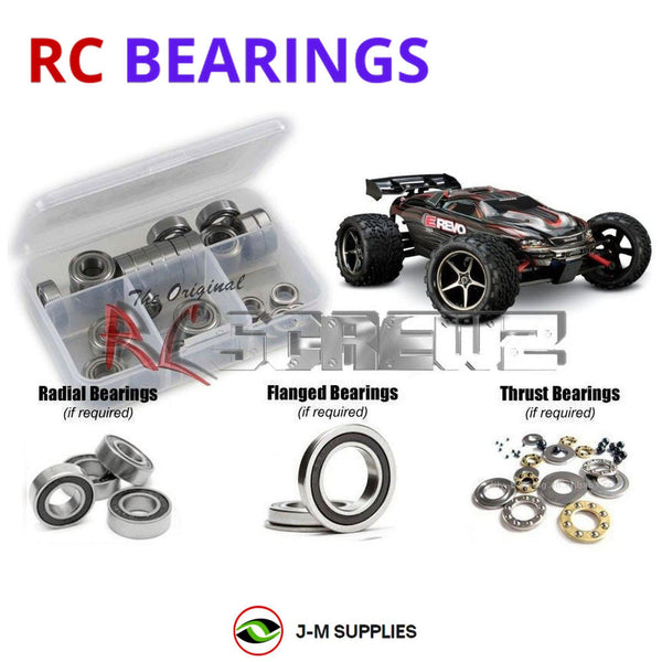 Representative image of an RCScrewZ rubber-sealed bearing kit for Traxxas 1/16 E-Revo VXL TSM Electric 4WD Mini MT (71076-3); exact bearing sizes and quantities vary by RC model.