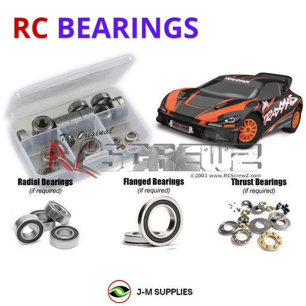Representative image of an RCScrewZ rubber-sealed bearing kit for Traxxas Rally VXL TSM 1/10 Electric 4WD Rally (74076-3); exact bearing sizes and quantities vary by RC model.