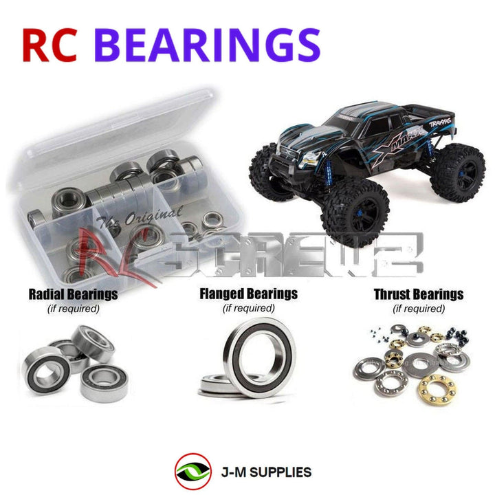 Representative image of an RCScrewZ rubber-sealed bearing kit for Traxxas X-Maxx 8S 1/5 Electric 4WD MT (77086-4); exact bearing sizes and quantities vary by RC model.
