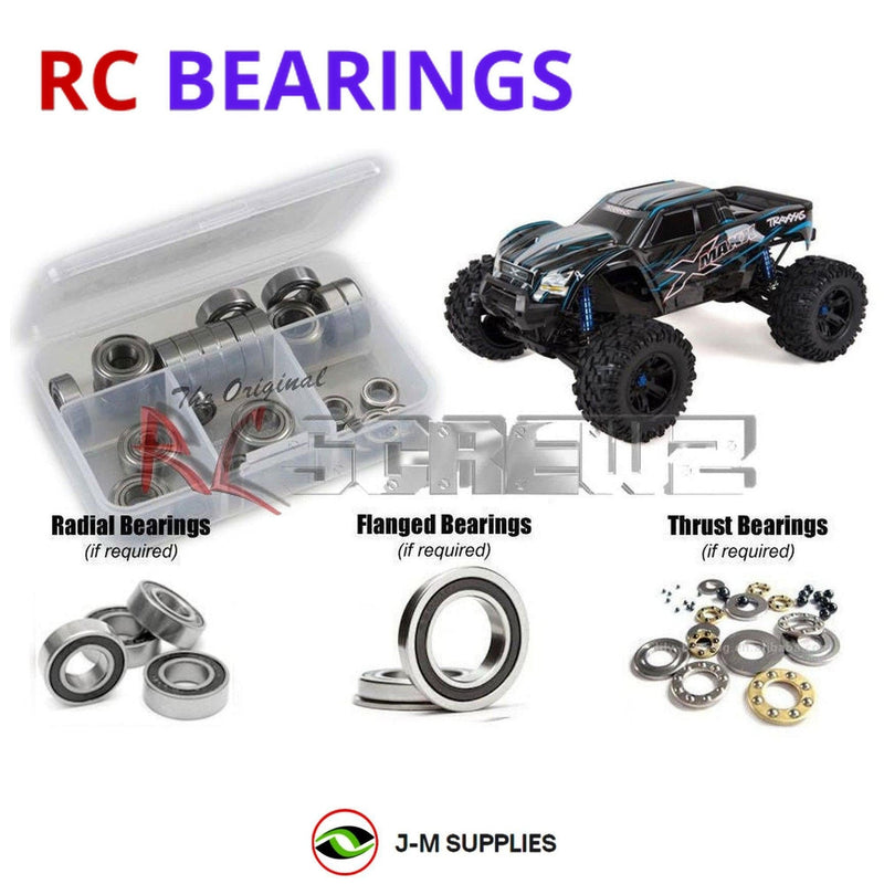 Representative image of an RCScrewZ rubber-sealed bearing kit for Traxxas X-Maxx 8S 1/5 Electric 4WD MT (77086-4); exact bearing sizes and quantities vary by RC model.