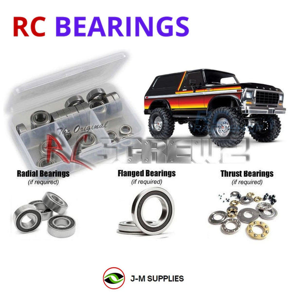 Representative image of an RCScrewZ rubber-sealed bearing kit for Traxxas TRX-4 Bronco/Ranger 1/10 Electric 4WD Crawler (82046-4); exact bearing sizes and quantities vary by RC model.