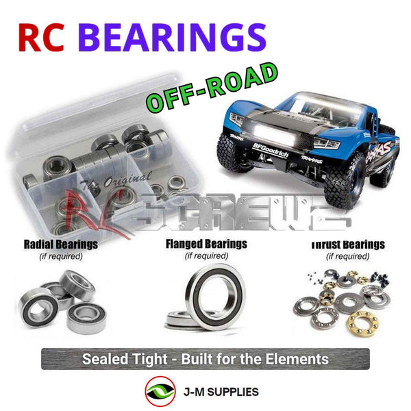Representative image of an RCScrewZ rubber-sealed bearing kit for Traxxas UDR 1/7 Electric 4WD Desert Truck (85086-4); exact bearing sizes and quantities vary by RC model.