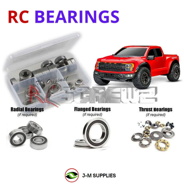 Representative image of an RCScrewZ rubber-sealed bearing kit for Traxxas Ford Raptor R 1/10 4WD Truck (101076-4); exact bearing sizes and quantities vary by RC model.
