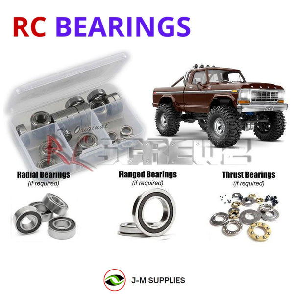 Representative image of an RCScrewZ rubber-sealed bearing kit for Traxxas TRX-4M F-150 High Trail 1/18 Crawler (97044-1); exact bearing sizes and quantities vary by RC model.
