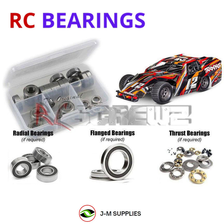 Representative image of an RCScrewZ rubber-sealed bearing kit for Traxxas Slash Modified BL-2S 1/10 Dirt Oval (104354-74); exact bearing sizes and quantities vary by RC model.