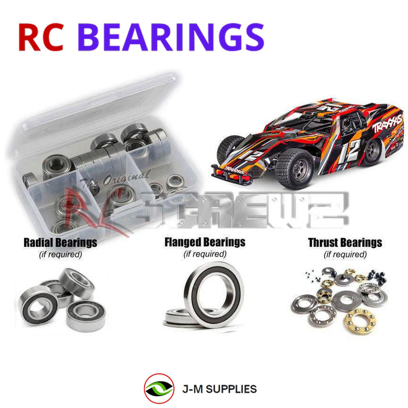 Representative image of an RCScrewZ rubber-sealed bearing kit for Traxxas Slash Modified BL-2S 1/10 Dirt Oval (104354-74); exact bearing sizes and quantities vary by RC model.
