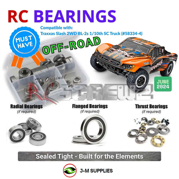 Representative image of an RCScrewZ rubber-sealed bearing kit for Traxxas Slash 2WD BL-2S 1/10 SCT (58334-4); exact bearing sizes and quantities vary by RC model.