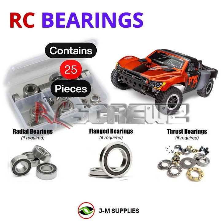 Representative image of an RCScrewZ rubber-sealed bearing kit for Traxxas Slash 2WD VXL-3S 1/10 SCT (58376-74); exact bearing sizes and quantities vary by RC model.