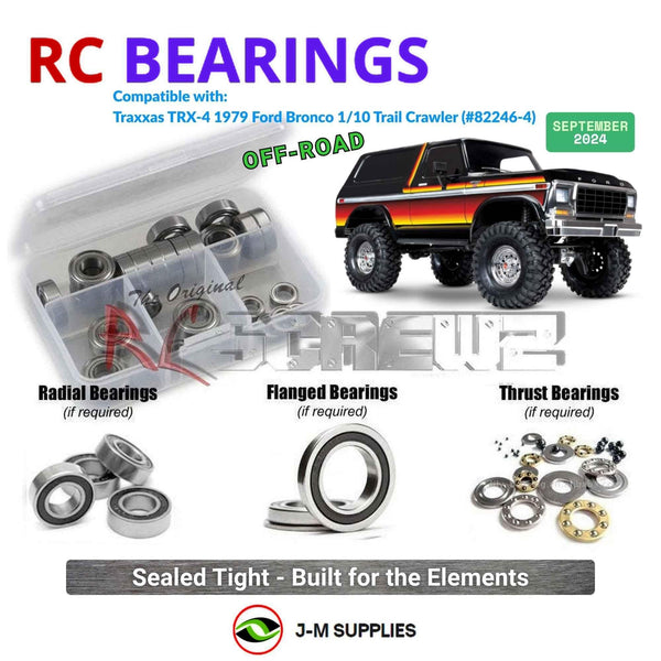 Representative image of an RCScrewZ rubber-sealed bearing kit for Traxxas TRX-4 1979 Ford Bronco 1/10 Crawler (82246-4); exact bearing sizes and quantities vary by RC model.