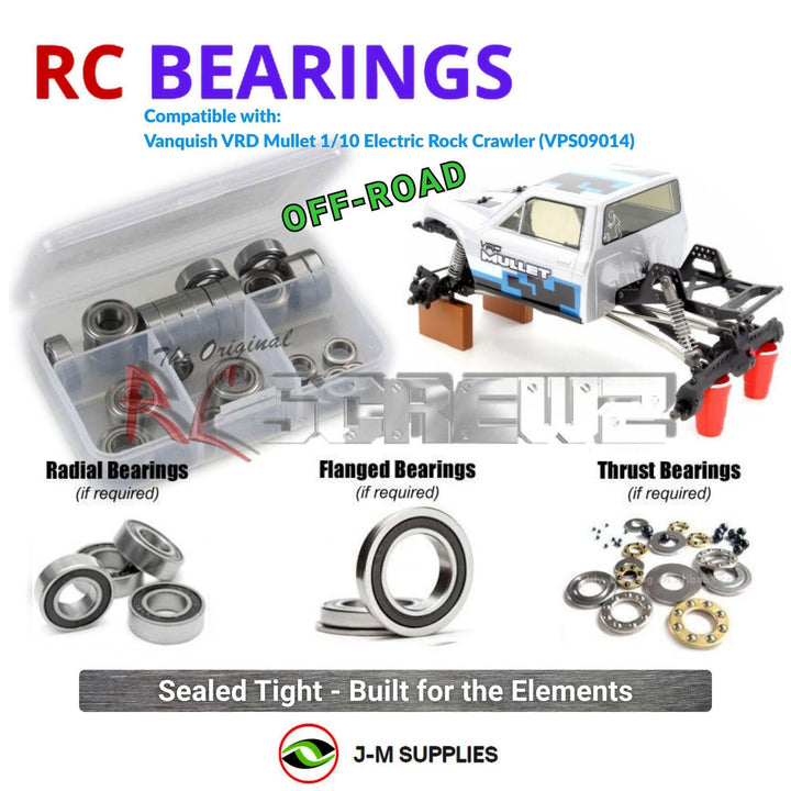 Representative image of an RCScrewZ rubber-sealed bearing kit for Vanquish VRD Mullet Kit 1/10 Comp Crawler (VPS09014); exact bearing sizes and quantities vary by RC model.