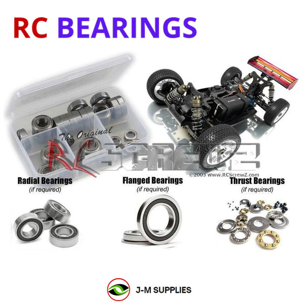 Representative image of an RCScrewZ rubber-sealed bearing kit for Team XRAY 808e 1/8th #350150; exact bearing sizes and quantities vary by RC model.