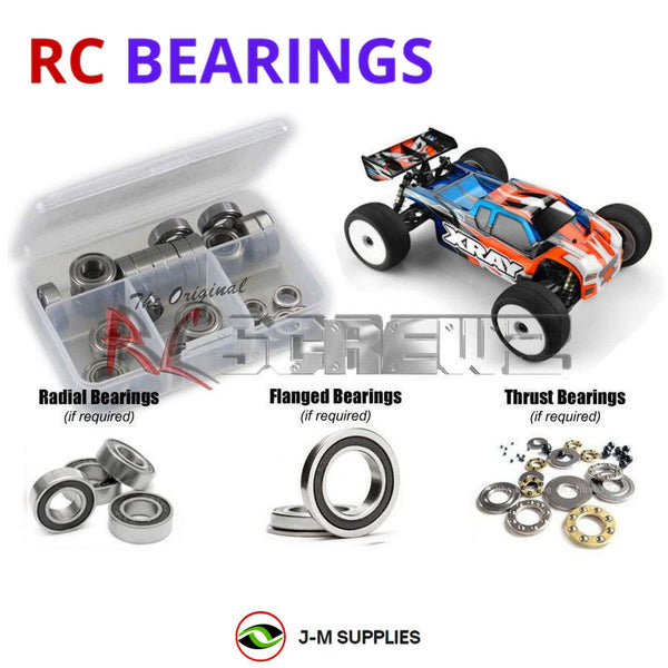 Representative image of an RCScrewZ rubber-sealed bearing kit for XRAY XT8e '22 Truggy 1/8 350301; exact bearing sizes and quantities vary by RC model.
