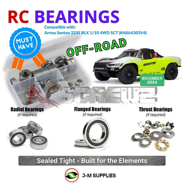 J-M SUPPLIES - RCScrewZ Rubber Shielded Bearings ara058r for Arrma Senton 223s BLX 4WD 1/10 SCT (#ARA4303V4) | SET - 