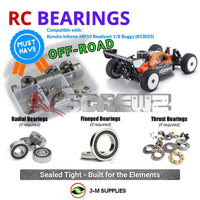 Representative image of an RCScrewZ rubber-sealed bearing kit for Kyosho Inferno MP10 Readyset 1/8 Nitro Buggy (#33025); exact bearing sizes and quantities vary by RC model.