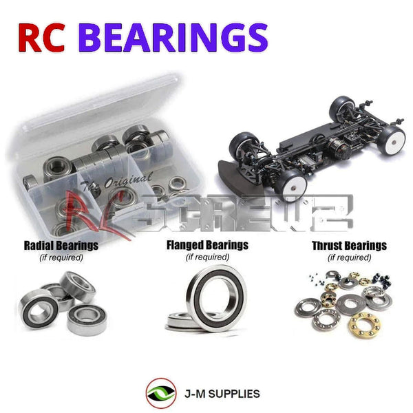 Representative image of an RCScrewZ rubber-sealed bearing kit for Mugen Seiki MTC2R 1/10 Touring; exact bearing sizes and quantities vary by RC model.