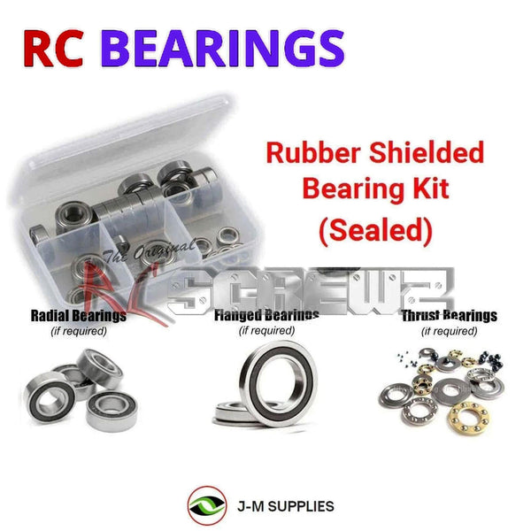 Representative image of an RCScrewZ rubber-sealed bearing kit for Mugen Seiki MBX8TR ECO 1/8th Electric 4WD Truggy (#E2030); exact bearing sizes and quantities vary by RC model.