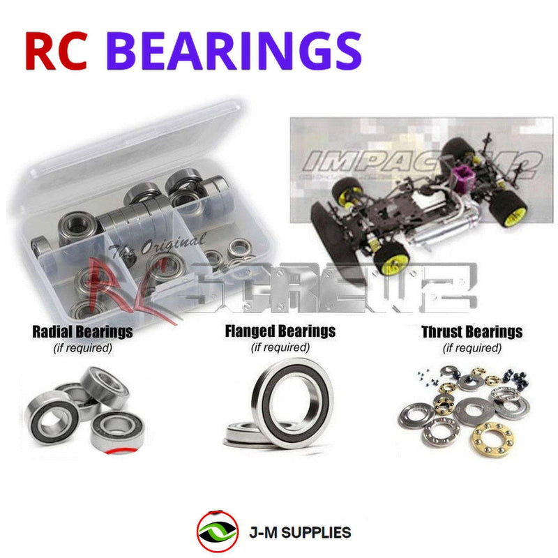 Representative image of an RCScrewZ rubber-sealed bearing kit for Serpent Impact M2 WC/02 1/10 Nitro 4WD Track Racer (808060); exact bearing sizes and quantities vary by RC model.