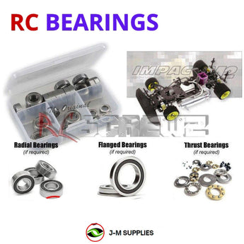 Representative image of an RCScrewZ rubber-sealed bearing kit for Serpent Impact M2 4WD 1/10 Nitro Car (#808060); exact bearing sizes and quantities vary by RC model.