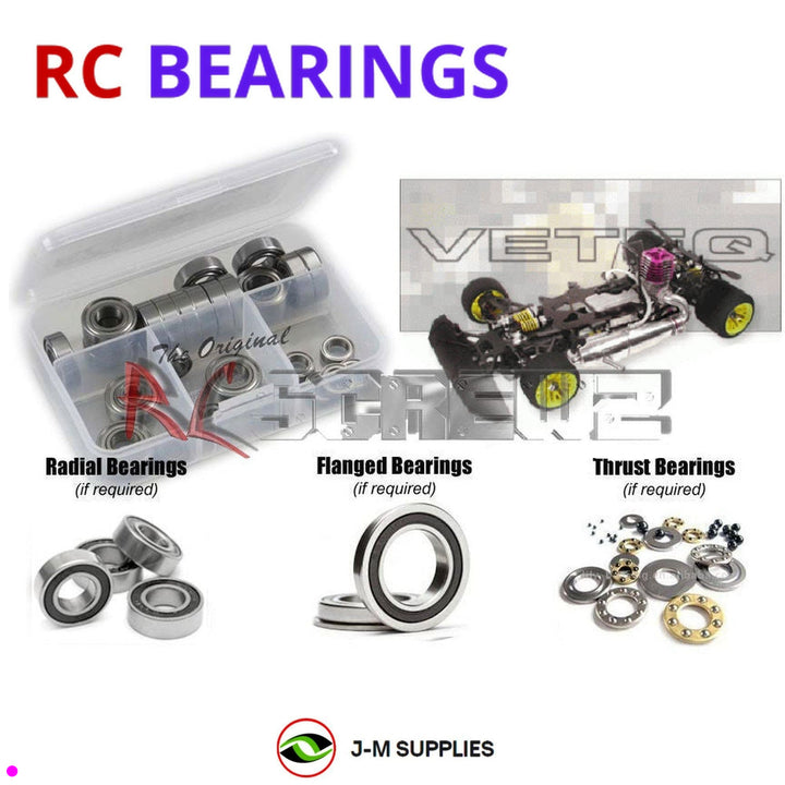 Representative image of an RCScrewZ rubber-sealed bearing kit for Serpent Veteq 1/8 Nitro 4WD On-Road Race Car (901000); exact bearing sizes and quantities vary by RC model.