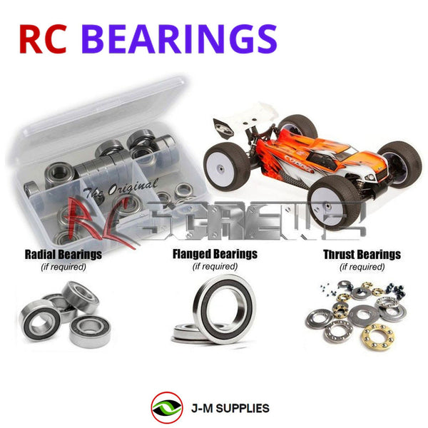 Representative image of an RCScrewZ rubber-sealed bearing kit for Serpent Cobra-TE 1/8th EP Truggy (SER600033); exact bearing sizes and quantities vary by RC model.