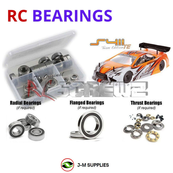 Representative image of an RCScrewZ rubber-sealed bearing kit for Serpent S411 Team Ed. 1/10th Electric (#400012); exact bearing sizes and quantities vary by RC model.