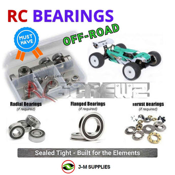 Representative image of an RCScrewZ rubber-sealed bearing kit for Serpent Cobra Truggy E 1/8th Electric Truggy (#600039); exact bearing sizes and quantities vary by RC model.