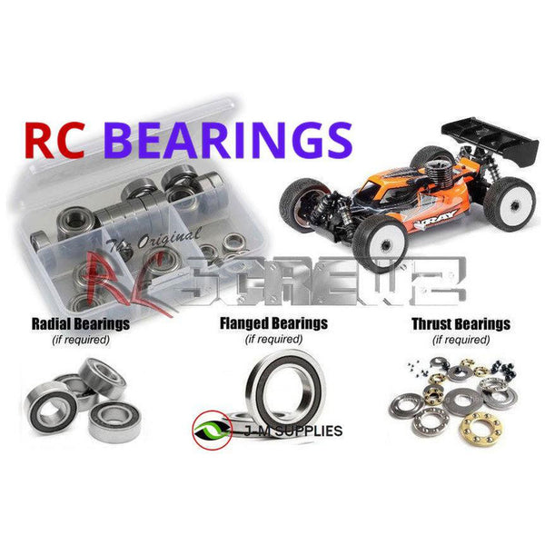 Representative image of an RCScrewZ rubber-sealed bearing kit for Team XRAY XB8 2024 1/8th Nitro Buggy (#350019); exact bearing sizes and quantities vary by RC model.