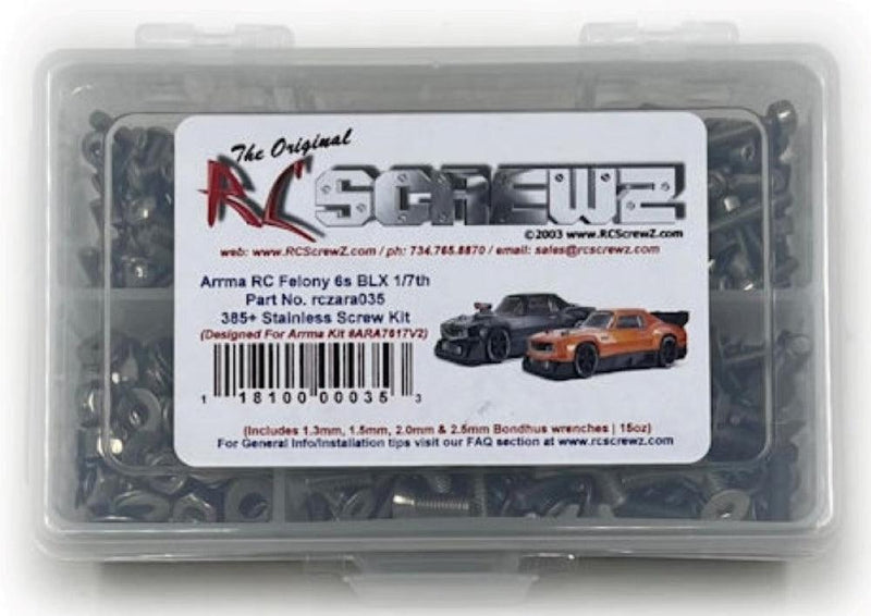 RCScrewZ Stainless Steel Screw Kit ara035 for ARRMA Felony 6S BLX 1/7 Electric 4WD Brushless All-Road Street Bash Muscle Car (ARA7617V2, 7617V2) | SET
