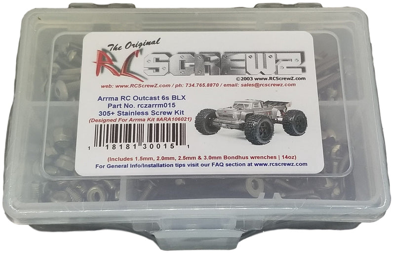 RCScrewZ Stainless Steel Screw Kit arrm015 for ARRMA Outcast 6S BLX 1/8 Electric 4WD Brushless Stunt Truck (ARA106021, ARA106042, 106021, 106042) | SET