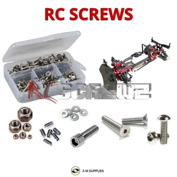Representative image of an RCScrewZ stainless steel screw kit for Capricorn RC LAB C02 1/10th Nitro Touring Car Chassis; exact kit contents vary by RC model.