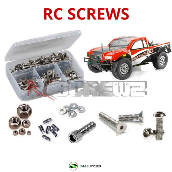 Representative image of an RCScrewZ stainless steel screw kit for CEN Racing Matrix 5-SC 1/5th 4WD Gas Short Course Truck; exact kit contents vary by RC model.