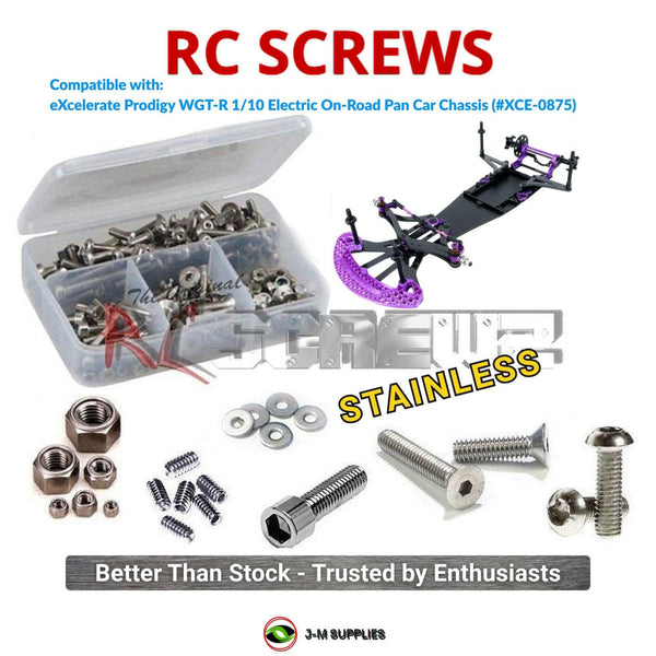 J-M SUPPLIES RC Parts Store - RCScrewZ Stainless Screw Kit exc002 for eXcelerate Prodigy WGT-R 1/10 Electric On-Road Pan Car Chassis Kit (#XCE-0875) | UPG