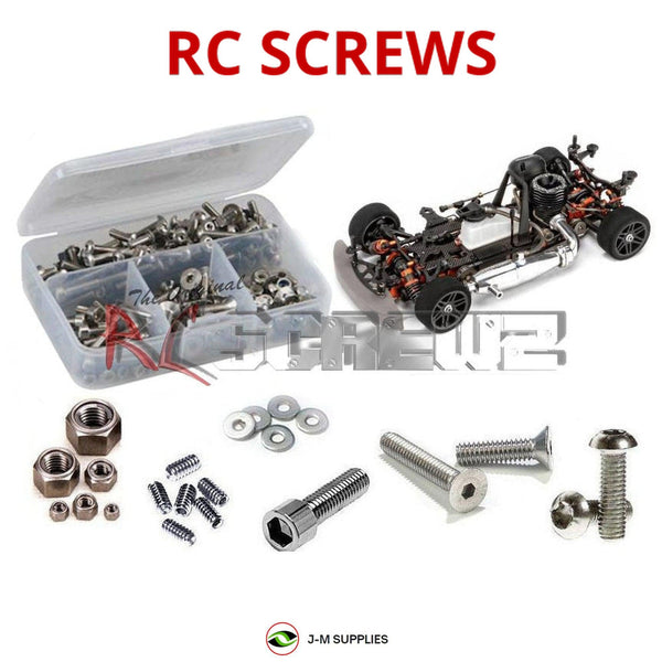 Representative image of an RCScrewZ stainless steel screw kit for Hot Bodies R10 Onroad 1/10th; exact kit contents vary by RC model.
