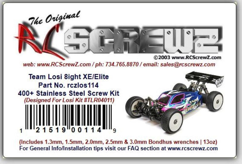 RCScrewZ Stainless Steel Screw Kit los114 for Team Losi Racing 22 5.0 DC Elite / 8IGHT-XE Race Kit 1/10 and 1/8 Electric 2WD/4WD Buggy (TLR03022, TLR04008) | SET