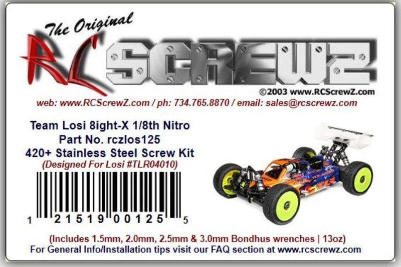 RCScrewZ Stainless Steel Screw Kit los125 for Team Losi Racing 8IGHT-X Elite Race Kit 1/8 Nitro 4WD Off-Road Buggy (TLR04010) | SET