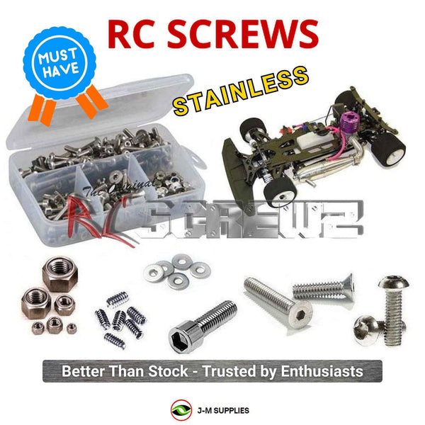 Representative image of an RCScrewZ stainless steel screw kit for Mugen Seiki MRX-4 1/8 Nitro On-Road Racing Car; exact kit contents vary by RC model.