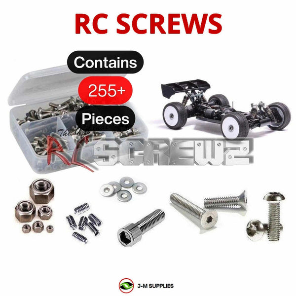 Representative image of an RCScrewZ stainless steel screw kit for Mugen Seiki MBX8 ECO 1/8 ELECTRIC (#E2022); exact kit contents vary by RC model.