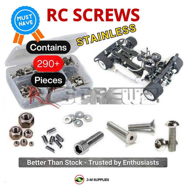Representative image of an RCScrewZ stainless steel screw kit for Mugen Seiki MRX6x 1/8th 4WD Nitro Car (#H2008); exact kit contents vary by RC model.