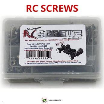 Representative image of an RCScrewZ stainless steel screw kit for Ofna LX2e RTR/Pro 1/8 #34301/34302; exact kit contents vary by RC model.
